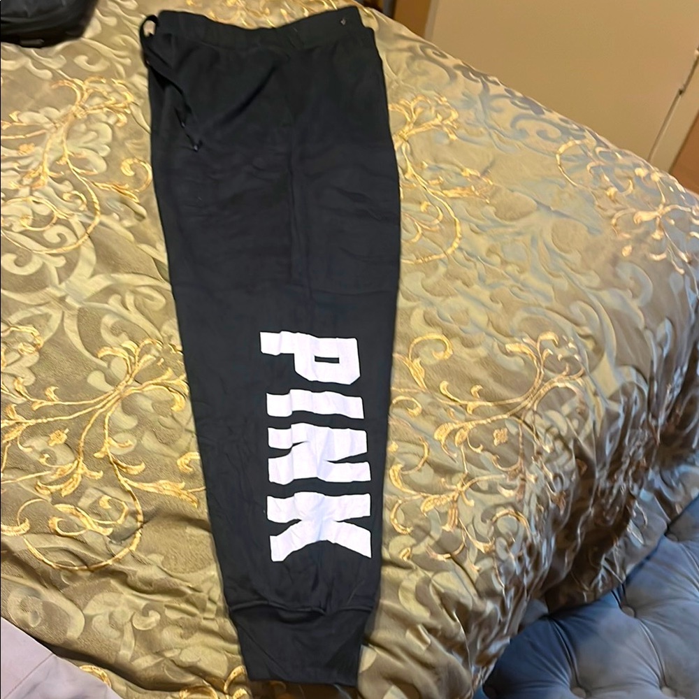 Black Joggers with White PINK Logo